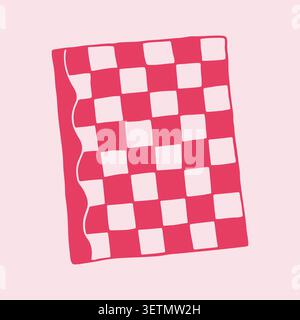 Hand drawn vector illustration of a pink checkered notebook or journal. Cute stationery element with a wavy edge and checkerboard pattern. Playful Stock Vector