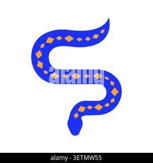 Blue S-Shaped Snake Illustration with Orange Diamond Pattern. Stock Vector