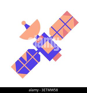 Flat Vector Illustration of a Communication Satellite Icon - A modern, flat-style vector illustration of a space satellite. Stock Vector