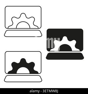 Service laptop set. Computer Vector symbols. System gear icons. Laptop settings sign. Manual vector only. No autotrace used. EPS 10. Stock Vector