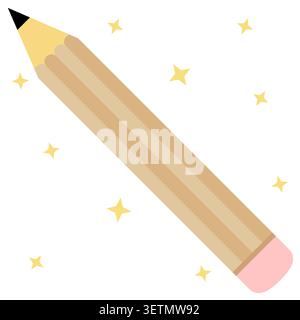 Cute brown pencil icon in flat design style. Simple writing tool illustration for school supplies, classroom activities, educational projects, station Stock Vector