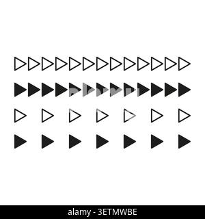 A clear Vector set of black and white fast forward arrows, presenting outline and solid fill designs for media player and UI controls. EPS 10. Stock Vector