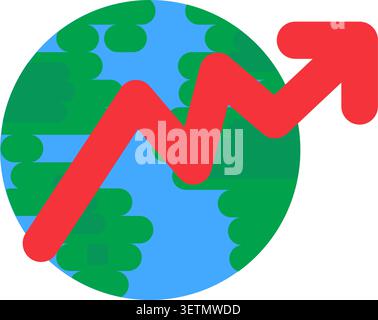 World globe with rising chart flat illustration representing international business market expansion and economic growth Stock Vector