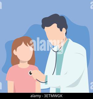 Flat vector illustration of a doctor performing a child health examination, representing pediatric care, healthcare, medical consultation, and wellnes Stock Vector