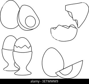 Two eggs brown and white eggs. Egg Black and white composition set hand drawn illustration. Vector graphic line art. For poster, invitation, backdrop, Stock Vector