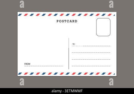 Vintage and modern postcard blank template. Vector correspondence paper mail postcard template. Mockup empty letter back side.  Stock Vector