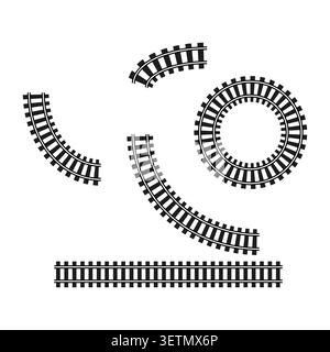 A comprehensive Vector collection of railroad tracks, featuring various straight, curved, and circular path segments for diverse design applications. Stock Vector