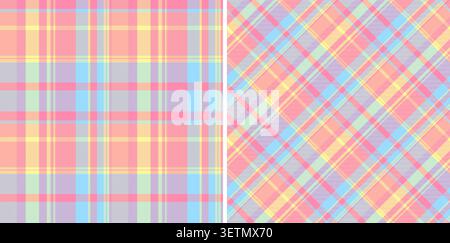 Fabric tartan check of vector seamless texture with a textile background pattern plaid. Set in kids colours. School uniform trends. Stock Vector