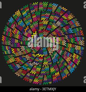 Abstract colorful vortex made of swirling zigzag shapes vector. Ideal for psychedelic art projects and vibrant event posters. EPS 10. Stock Vector