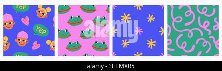 Funny Seamless Patterns with fun characters. Stock Vector
