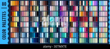 RGB warm or cool pastel and vibrant color harmony palette swatches on master colours chart. Colors palette guide for spectrum scheme mix and combination layout or colour samples match and blend range Stock Vector