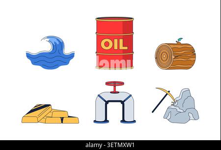 Natural resources and extraction industry 2D cartoon objects set Stock Vector