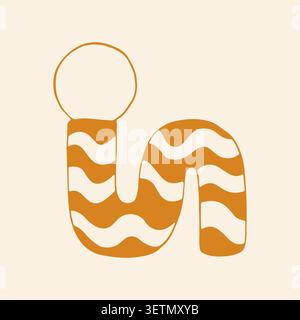 Unique wavy snake lamp vector with striped pattern and globe bulb. Funky hand drawn pop art lighting fixture in warm yellow tones. Playful retro decor Stock Vector