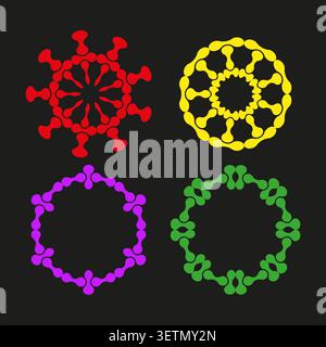 Abstract circular forms pack features colorful vector connected ring shapes. Vibrant collection visualizes mandala. eps 10 Stock Vector