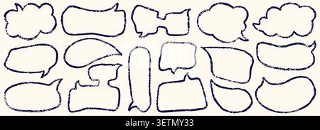 Pack with black irregular blob crayon speech bubbles on white background. Stock Vector