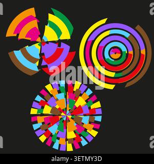 Abstract circular pie chart forms pack features colorful vector rainbow segments. Vibrant collection visualizes analytics. eps 10 Stock Vector