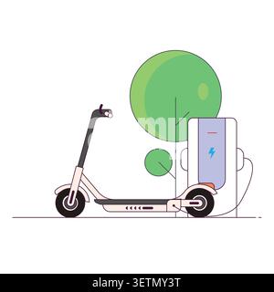 Electro scooter charging line style Stock Vector