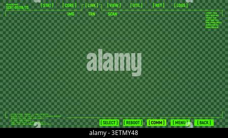 Retro futuristic green UI overlay in post apocalyptic style on transparent background Stock Vector