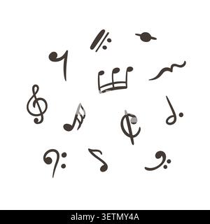 Music notes icon set, treble clef musical symbols Stock Vector