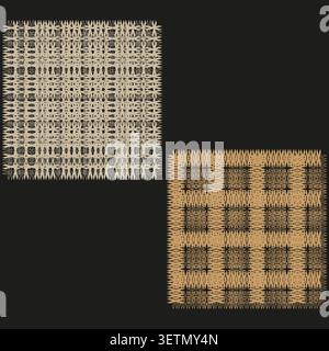 Geometric plaid forms pack features beige vector woven checkerboard shapes. Vibrant collection visualizes abstract texture. eps 10 Stock Vector