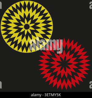 Geometric sunburst forms pack features colorful vector radial star shapes. Vibrant collection visualizes abstract explosion. eps 10 Stock Vector