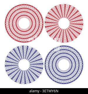 Geometric ring forms pack features colorful vector dotted rosette shapes. Minimal collection visualizes abstract mandala. eps 10 Stock Vector