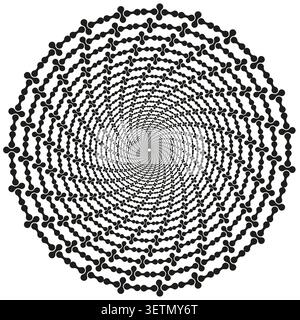Geometric spiral forms pack features black vector hypnotic chain shapes. Minimal collection visualizes abstract tunnel. eps 10 Stock Vector