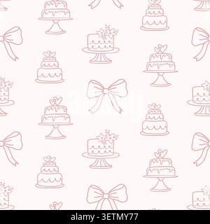 Wedding seamless pattern with tiered cakes, bows Stock Vector