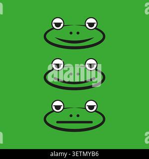Basic geometric forms pack features green vector cartoon frog shapes. Vibrant collection visualizes animal face. eps 10 Stock Vector