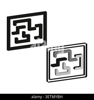 Geometric maze forms pack features black vector 3d labyrinth shapes. Minimal collection visualizes abstract puzzle. eps 10 Stock Vector