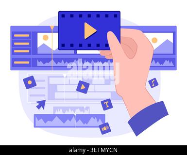 Human Hand Holding Film Strip for Video Editing with Application for Entertainment Media and Technology Concept Illustration Clip Art Stock Vector