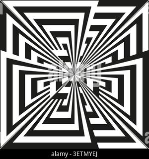 Geometric maze forms pack features black vector perspective labyrinth shapes. Minimal collection visualizes tunnel. eps 10 Stock Vector
