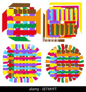 Abstract woven stripe forms pack features colorful vector basket grid. Vibrant collection visualizes textile art themes. eps 10 Stock Vector