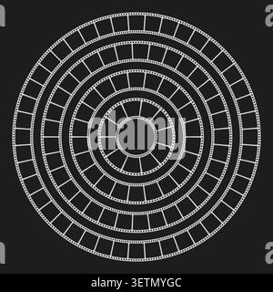 Circular filmstrip pattern graphic vector. Artwork targets movie production logos, photography portfolios, and media icons. EPS 10. Stock Vector