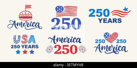 USA 250 years vector lettering set American badges Stock Vector