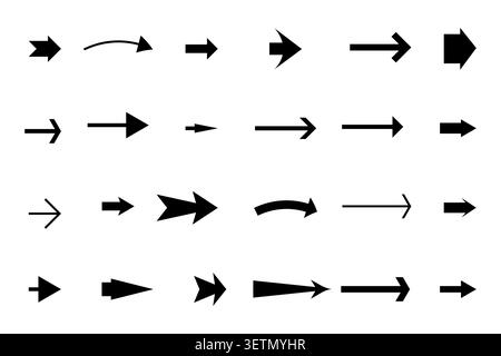 Direction arrow cursor set features black vector icons. It represents web navigation and interface pointer collections. eps 10 Stock Vector