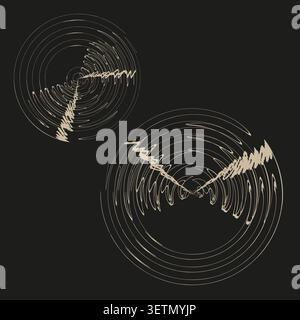 Abstract geometric circular forms pack features glowing vector wireframe spheres. Minimal collection visualizes soundwaves. eps 10 Stock Vector