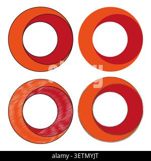 Geometric ring forms pack features red vector 3d loop shapes. Vibrant collection visualizes abstract circle. eps 10 Stock Vector