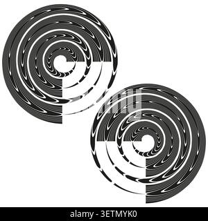 Abstract maze forms pack features black vector striped broken ring shapes. Minimal collection visualizes geometric illusion. eps 10 Stock Vector