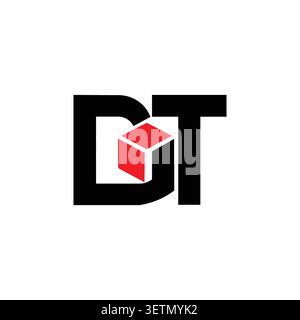 DT monogram logo with cube box symbol Stock Vector