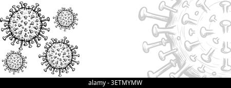 Hand drawn hantavirus sketch collection with detailed microscopic virus shapes and scientific healthcare elements. Medical vector illustration for Stock Vector