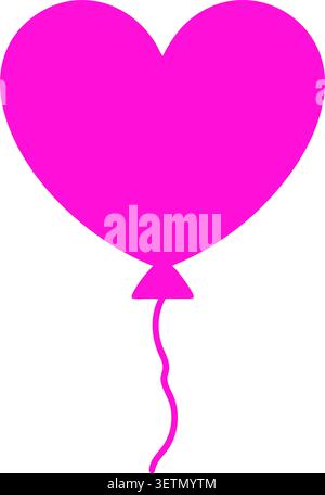 A bright pink balloon shaped like a heart with a thin curling string Stock Vector