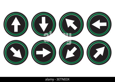 Circle arrow button set features green vector icons. It complements web navigation and interface directional systems. eps 10 Stock Vector
