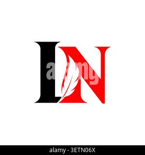 IN monogram logo with feather symbol Stock Vector