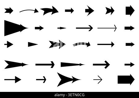 Direction arrow cursor set features black vector icons. It represents web navigation and interface pointer collections. eps 10 Stock Vector