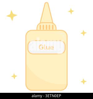Cute yellow glue bottle icon in flat design style. Simple adhesive container illustration for school supplies, classroom activities, stationery themes Stock Vector