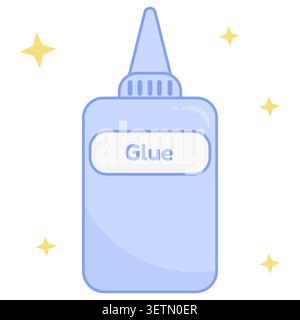 Cute blue glue bottle icon in flat design style. Simple adhesive container illustration for school supplies, classroom activities, stationery themes, Stock Vector