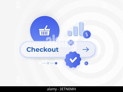 Checkout optimization with conversion rate growth, purchase completion tracking and ecommerce payment flow. Customer conversion, checkout experience and online sales performance vector illustration. Stock Vector
