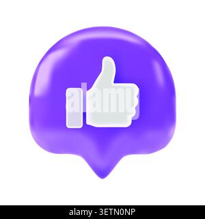 3D Thumbs Up Icon in Purple Chat Bubble Social Media Symbol Stock Vector