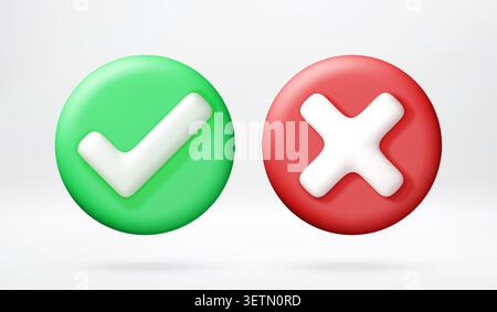 Green check mark and red cross sign in 3D Stock Vector